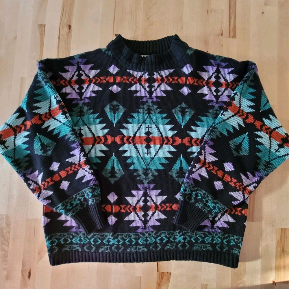 Vintage MCII Women's Sweater L Knit Pullover Crew Southwestern Aztec Geometric